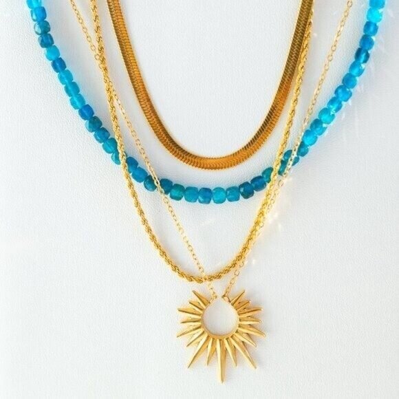 Sun Pendant Necklace Waterproof Gold Layering Necklace Sunburst Gorgeous Jewelry - Picture 1 of 13